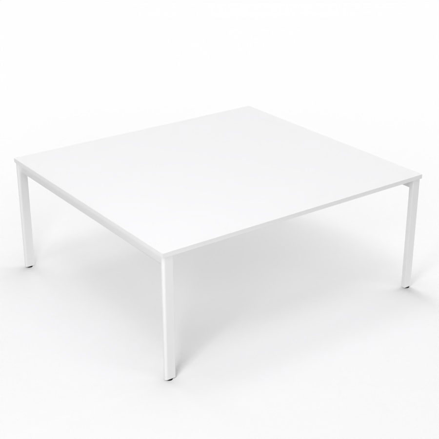 Table de runion Arial L. 180 x P. 165 cm p. 25 mm - plateau mlamine blanc neige - pitement arche mtal lisse blanc