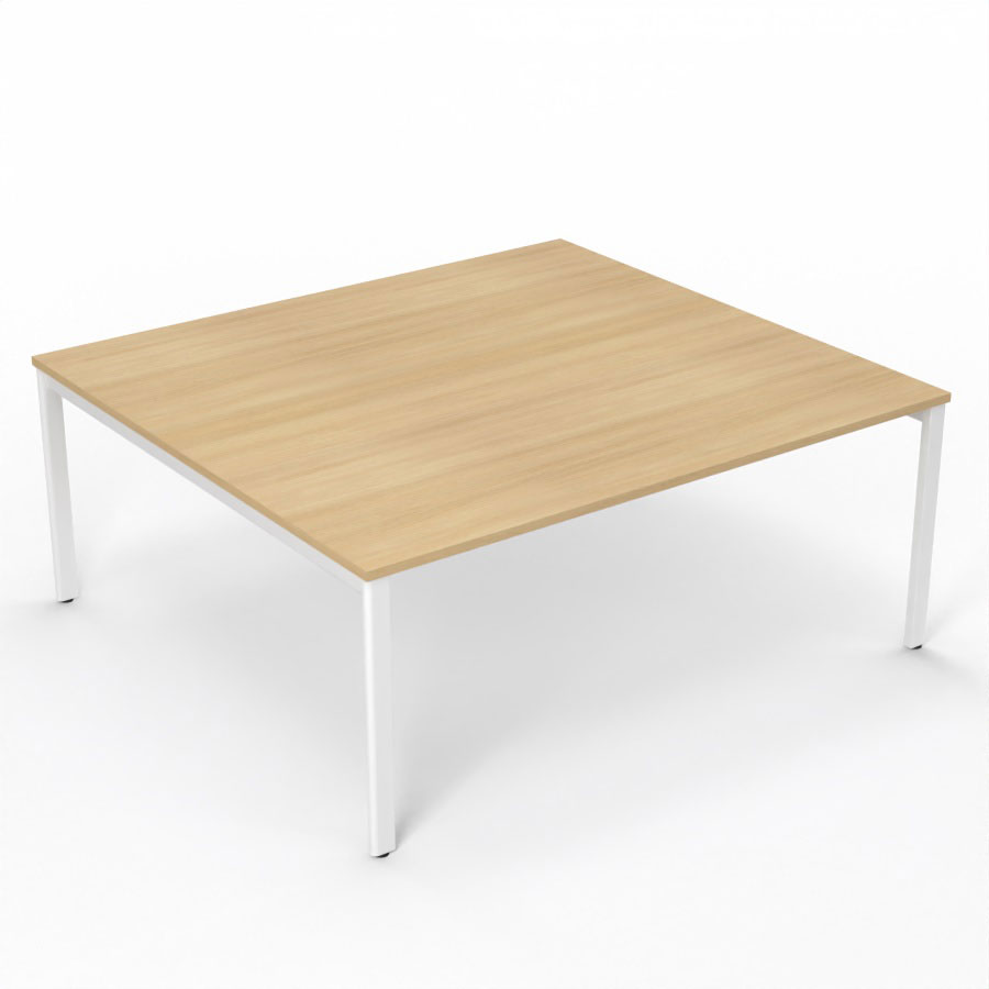 Table de runion Arial L. 180 x P. 165 cm p. 25 mm - plateau mlamine chne clair - pitement arche mtal lisse blanc