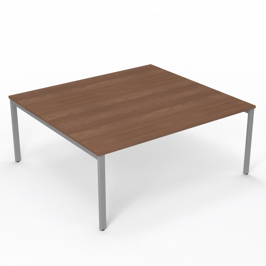 Table de runion Arial L. 180 x P. 165 cm p. 25 mm - plateau mlamine noyer ambr - pitement arche mtal lisse gris aluminium