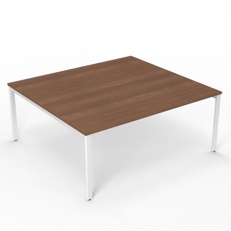 Table de runion Arial L. 180 x P. 165 cm p. 25 mm - plateau mlamine noyer ambr - pitement arche mtal lisse blanc