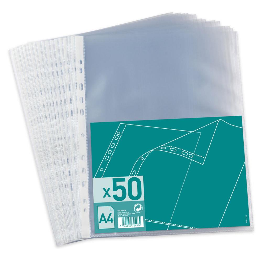 Pochettes perfores polypropylne 4/100e - A4 perfores 11 trous - capact 20 feuilles - incolore - paquet 50 units