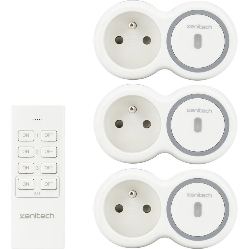 Prise �lectrique Zenitech murale Bolea avec t�l�commande - 2300 W - Blanc - Pack de 3