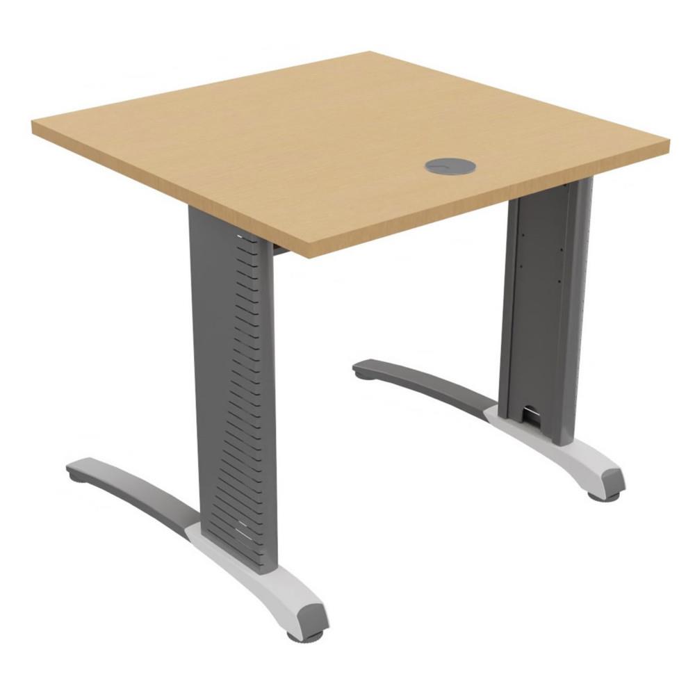 Bureau droit Triomphe 2 - L 80 x P 80 cm - plateau h�tre - pieds L aluminium - embase blanche