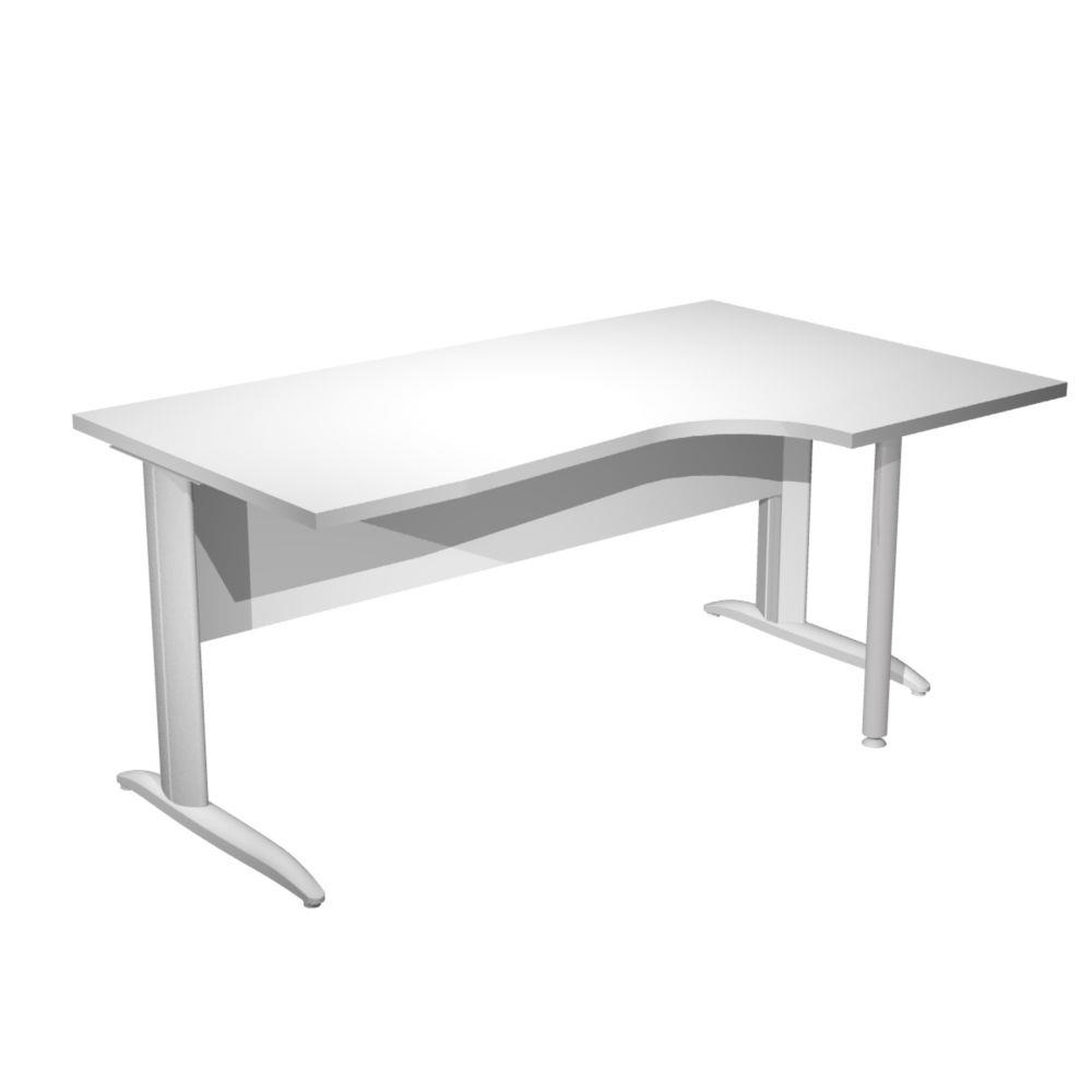 Bureau d'angle compact retour  droite Pulse Mtal - L160 x P100 cm - Plateau Blanc - Pieds L Alu