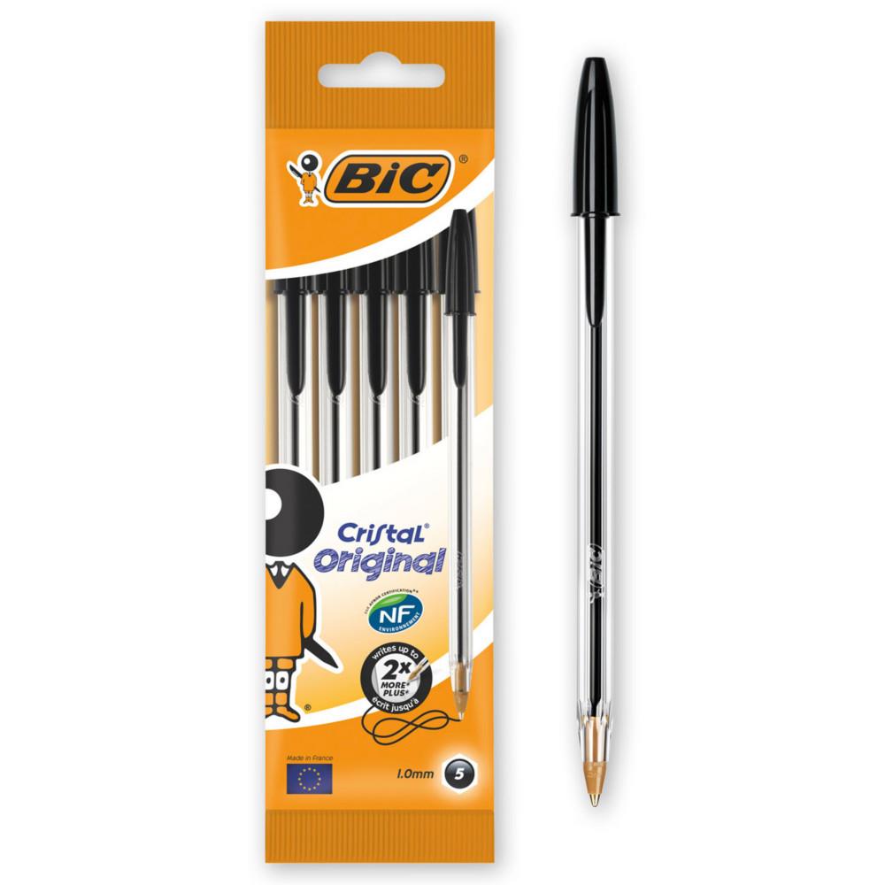 Cristal Original BIC Stylo bille  capuchon pointe moyenne 1 mm noir - Pochette de 6