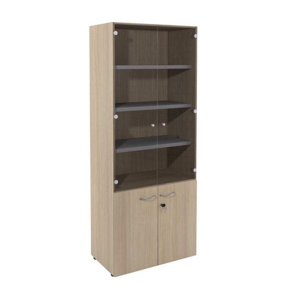 Meuble haut - NF Environnement vitrine - H202 x L 80 x P 48 cm - chne - portes basses chne - portes hautes verre