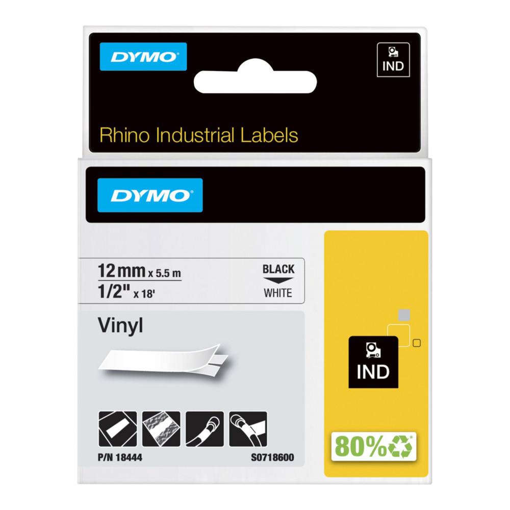 tiquettes autocollantes en vinyle industrielles Dymo Rhino - Ecriture Noir / fond blanc - l.12 mm x L. 5,5 m