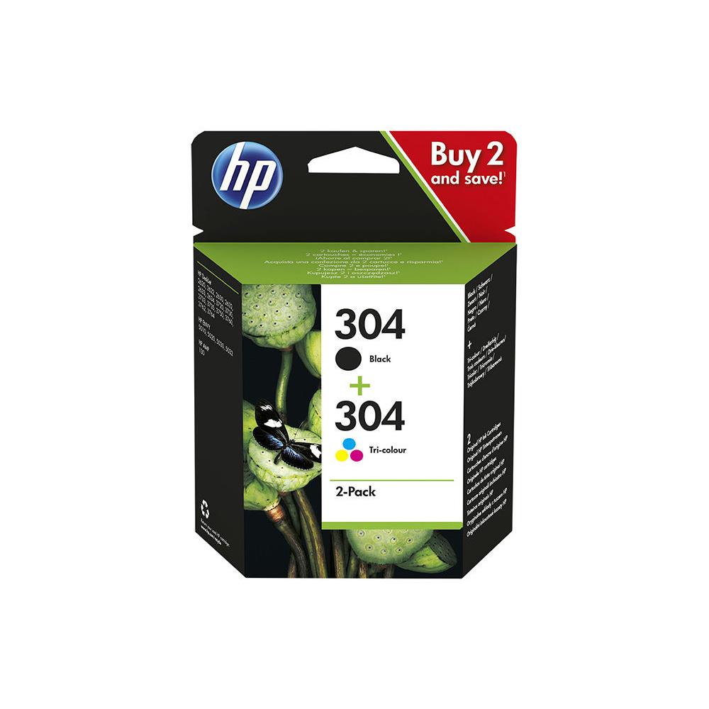 Cartouches pour imprimantes - Hp pack de 2 cartouches authentiques d'encre noire/trois couleurs 304