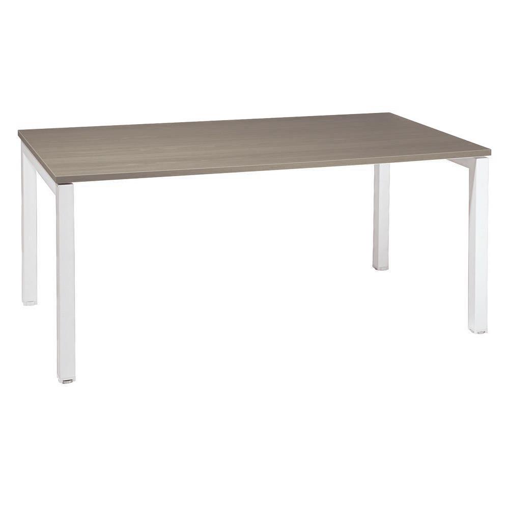 Bureau droit Tempo - L 160 x P 80 cm - plateau ch�ne gris� - 4 pieds m�tal blancs