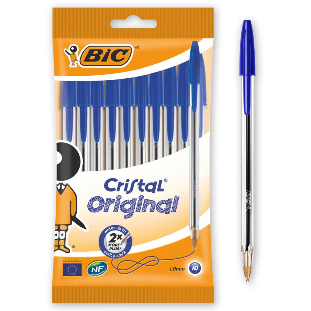 Stylo bille  capuchon Bic Cristal Original - pointe moyenne - 1 mm - bleu - lot de 10