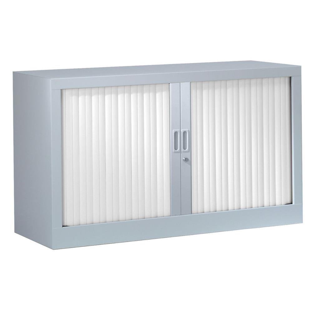Armoire mtal monobloc Gnric - A rideaux - H. 69,5 x L. 120 cm - Corps Aluminium - Rideaux Blanc