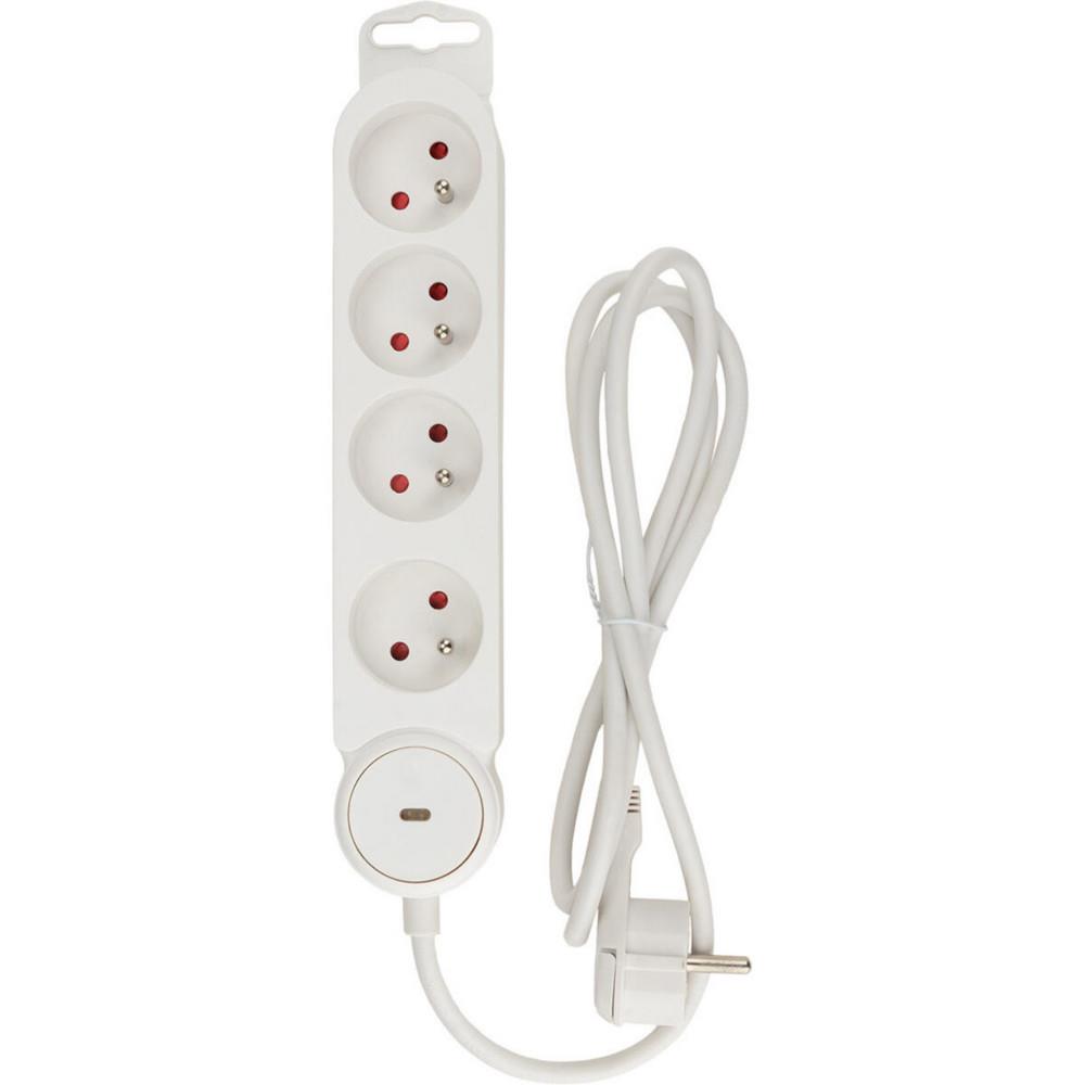 Multiprise Bloc Zenitech de 4 prises secteur en ligne IOTA - Avec interrupteur lumineux - C�ble de 1,4 m - Blanche