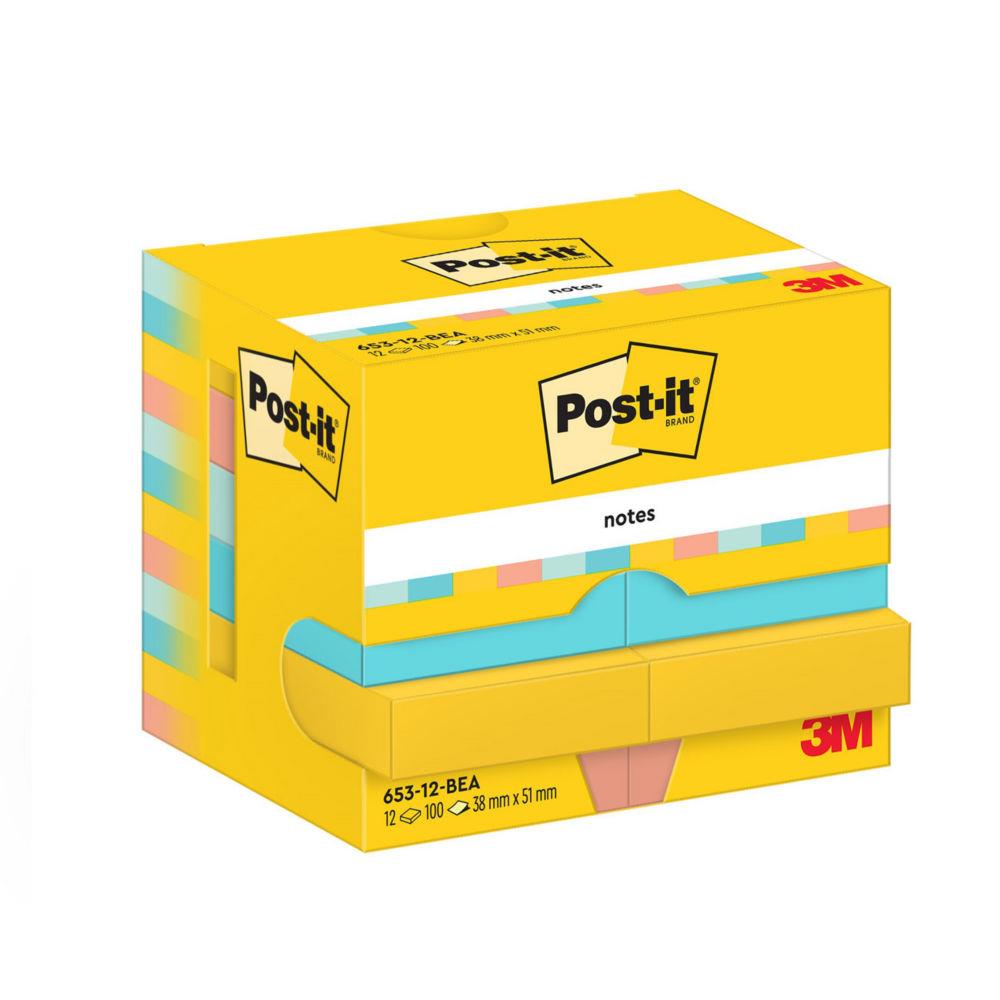 Notes repositionnables Post-it Beachside 38 x 51 mm coloris assorties - 12 blocs de 100 feuilles