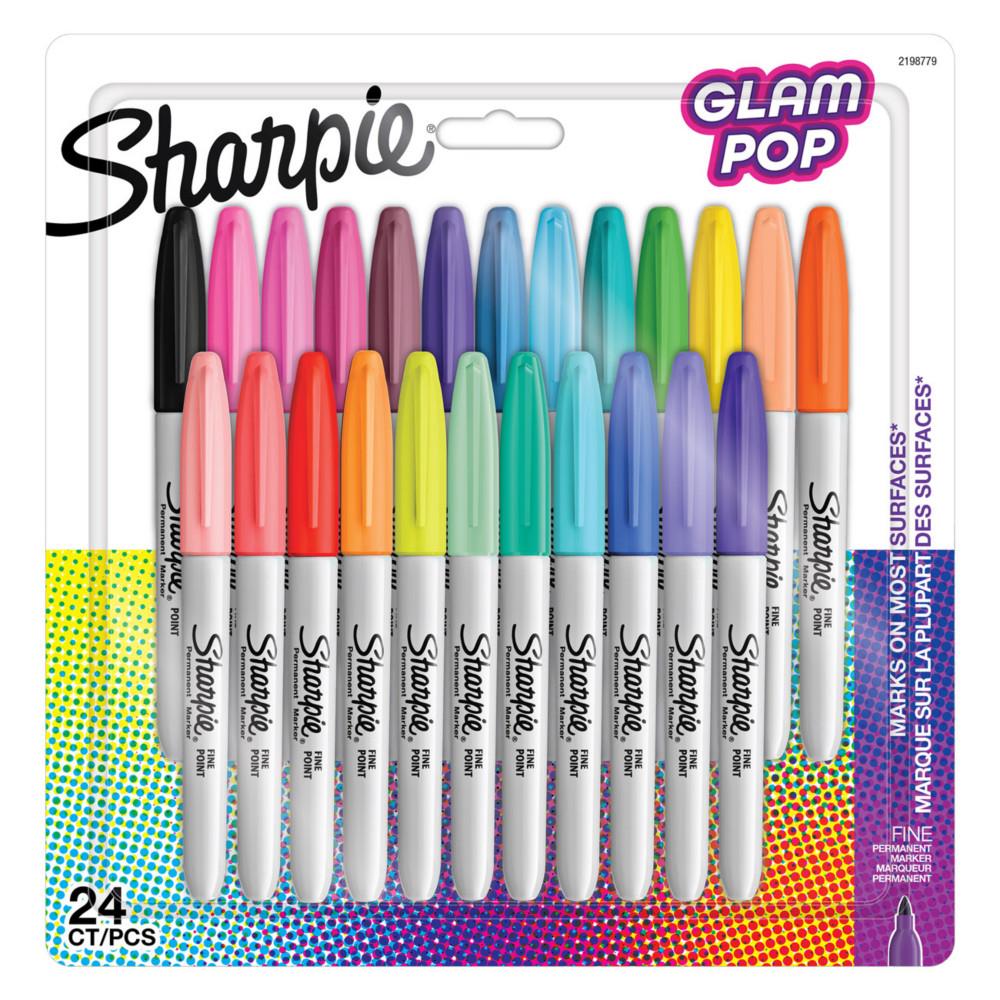 Marqueur Glam Sharpie Pop - Pointe fine - Encre permanente - Lot de 24 assorties
