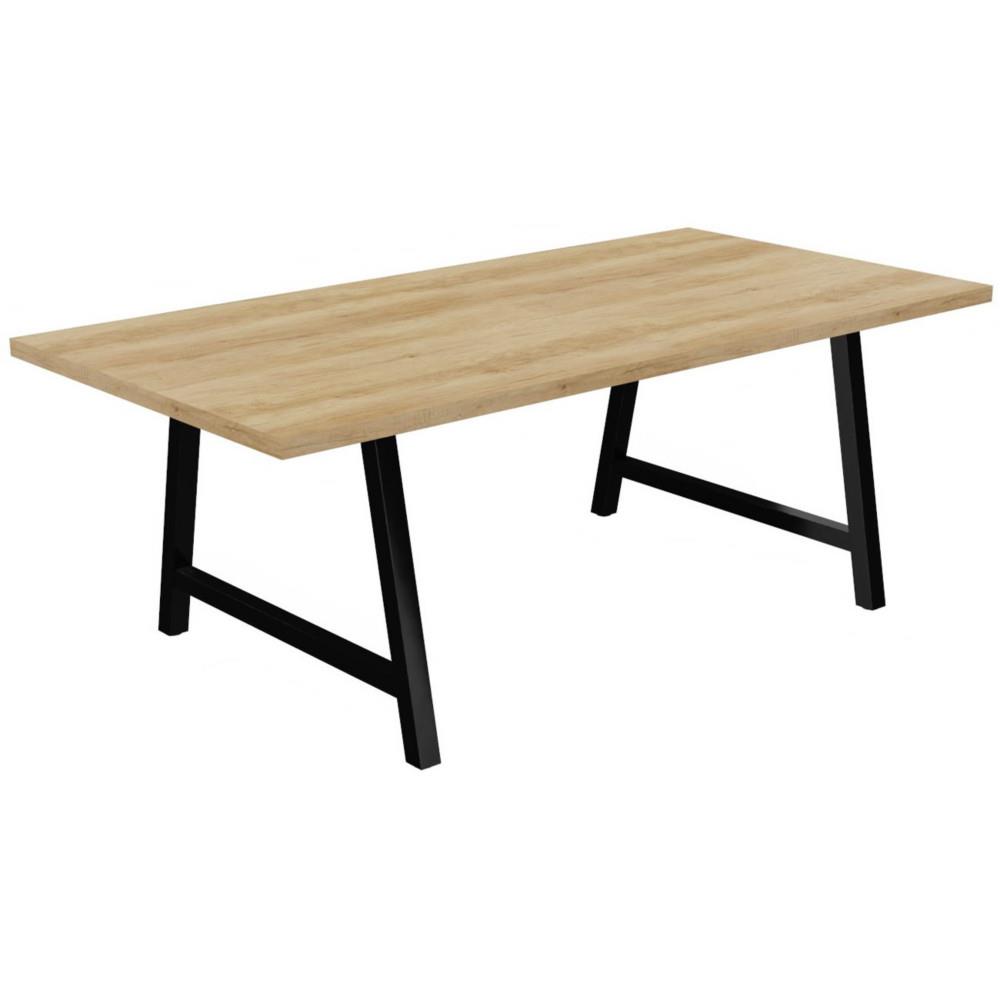 Table de r�union coworking Prisme L200 x L100 cm - Ch�ne Nebraska pi�tement Noir