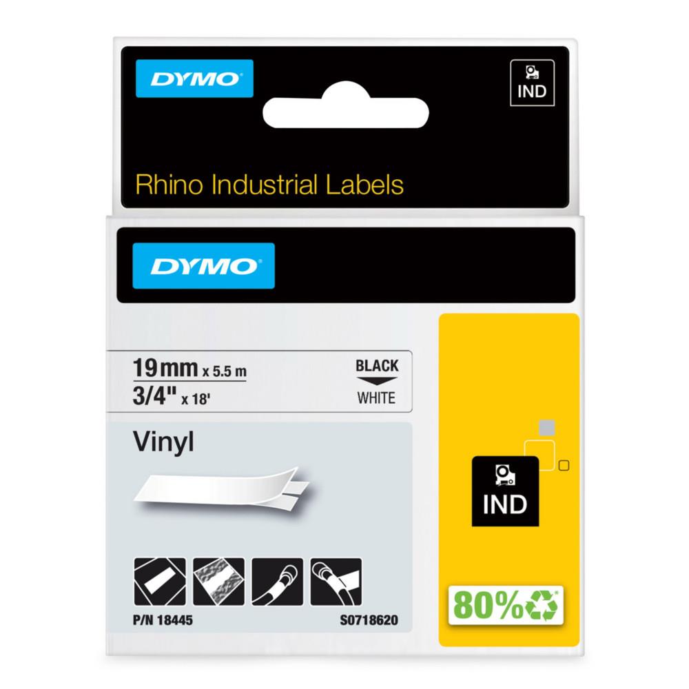 tiquettes autocollantes en vinyle industrielles Dymo Rhino - Ecriture noir / fond blanc - l.19 mm x L. 5,5 m - Modle 18445