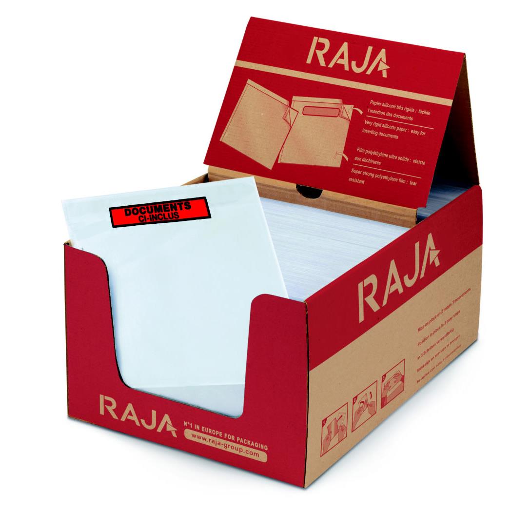 Pochette porte-documents Raja Eco adhsive - l.int.225 x H.165 cm - pour format A4 pli en 2 - carton 1000 units
