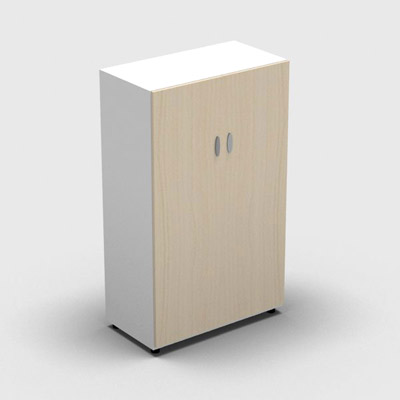 Armoire moyenne mlamin - 2 portes pleines - 3 tablettes - 80 x 133 cm - portes rable blanc - top et faades blanc neige