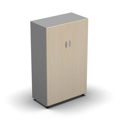 Armoire moyenne mlamin - 2 portes pleines - 3 tablettes - 80 x 133 cm - portes rable blanc - top et faades aluminium