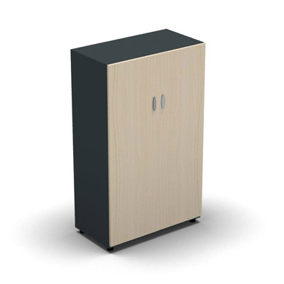 Armoire moyenne mlamin - 2 portes pleines - 3 tablettes - 80 x 133 cm - portes rable blanc - top et faades anthracite