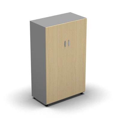 Armoire moyenne mlamin - 2 portes pleines - 3 tablettes - 80 x 133 cm - portes htre clair - top et faades aluminium