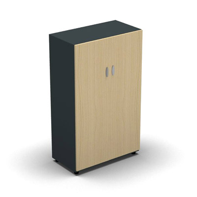 Armoire moyenne mlamin - 2 portes pleines - 3 tablettes - 80 x 133 cm - portes htre clair - top et faades anthracite