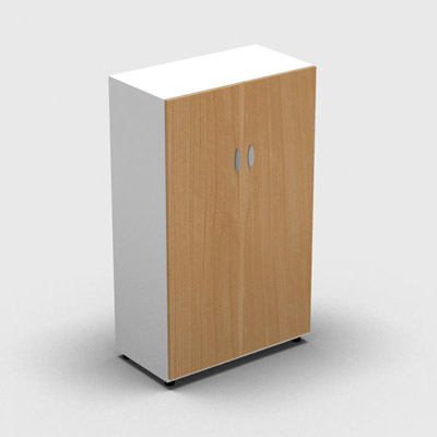 Armoire moyenne mlamin - 2 portes pleines - 3 tablettes - 80 x 133 cm - portes htre saumonn - top et faades blanc neige
