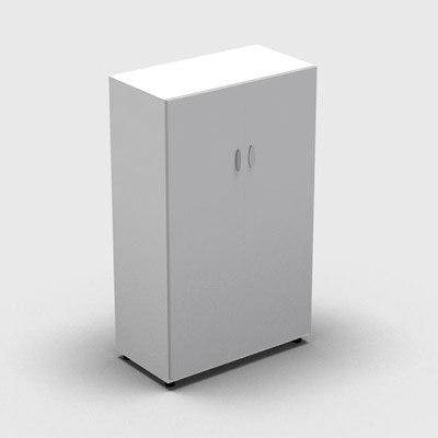 Armoire moyenne mlamin - 2 portes pleines - 3 tablettes - 80 x 133 cm - portes gris clair - top et faades blanc neige