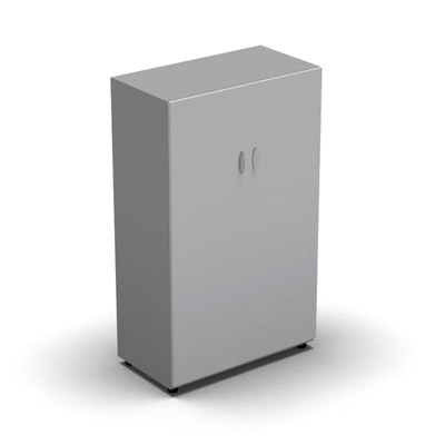 Armoire moyenne mlamin - 2 portes pleines - 3 tablettes - 80 x 133 cm - portes gris clair - top et faades aluminium
