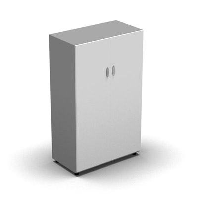 Armoire moyenne mlamin - 2 portes pleines - 3 tablettes - 80 x 133 cm - portes blanc neige - top et faades aluminium