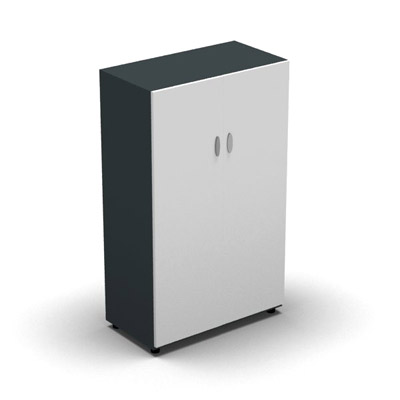 Armoire moyenne mlamin - 2 portes pleines - 3 tablettes - 80 x 133 cm - portes blanc neige - top et faades anthracite
