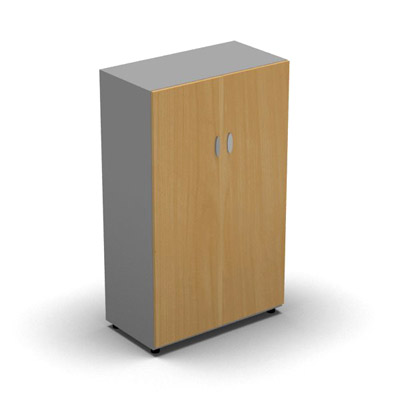 Armoire moyenne mlamin - 2 portes pleines - 3 tablettes - 80 x 133 cm - portes htre dor - top et faades aluminium