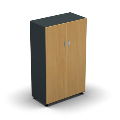 Armoire moyenne mlamin - 2 portes pleines - 3 tablettes - 80 x 133 cm - portes htre dor - top et faades anthracite