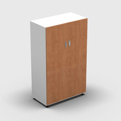 Armoire moyenne mlamin - 2 portes pleines - 3 tablettes - 80 x 133 cm - portes pommier de France - top et faades blanc neige