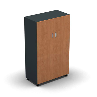 Armoire moyenne mlamin - 2 portes pleines - 3 tablettes - 80 x 133 cm - portes pommier de France - top et faades anthracite