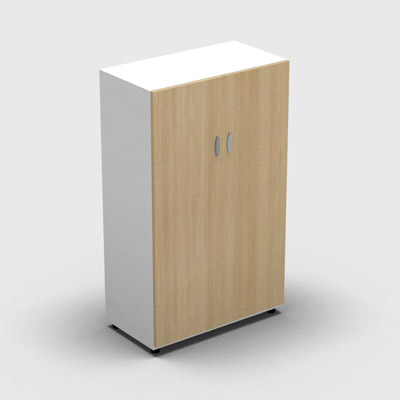 Armoire moyenne mlamin - 2 portes pleines - 3 tablettes - 80 x 133 cm - portes chne clair - top et faades blanc neige