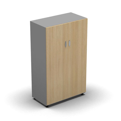 Armoire moyenne mlamin - 2 portes pleines - 3 tablettes - 80 x 133 cm - portes chne clair - top et faades aluminium
