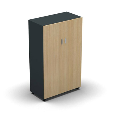 Armoire moyenne mlamin - 2 portes pleines - 3 tablettes - 80 x 133 cm - portes chne clair - top et faades anthracite