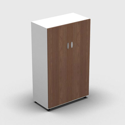 Armoire moyenne mlamin - 2 portes pleines - 3 tablettes - 80 x 133 cm - portes noyer ambr - top et faades blanc neige