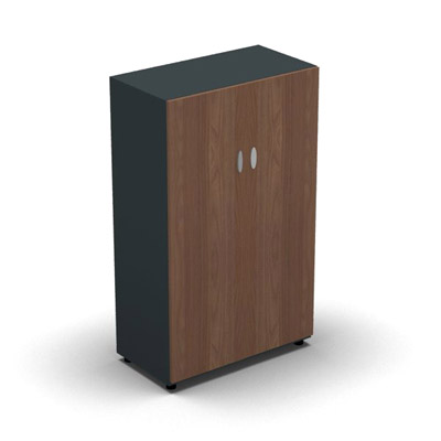 Armoire moyenne mlamin - 2 portes pleines - 3 tablettes - 80 x 133 cm - portes noyer ambr - top et faades anthracite