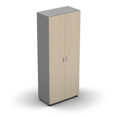 Armoire haute mlamin - 2 portes pleines - 4 tablettes - 80 x 198 cm - portes rable - top et faades aluminium