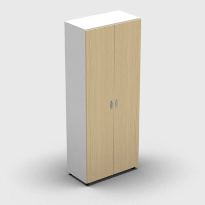 Armoire haute mlamin - 2 portes pleines - 4 tablettes - 80 x 198 cm - portes htre clair - top et faades blanc neige