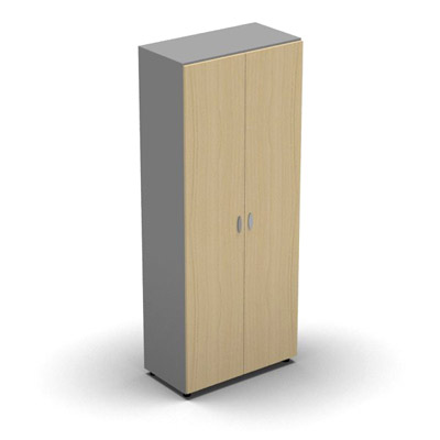 Armoire haute mlamin - 2 portes pleines - 4 tablettes - 80 x 198 cm - portes htre clair - top et faades aluminium