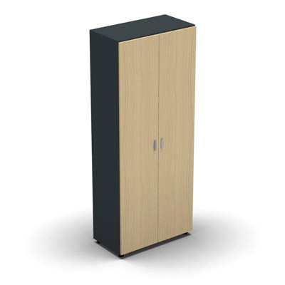 Armoire haute mlamin - 2 portes pleines - 4 tablettes - 80 x 198 cm - portes htre clair - top et faades anthracite