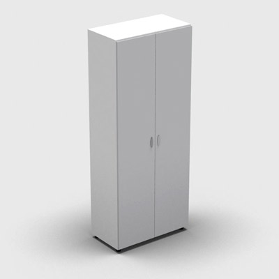 Armoire haute mlamin - 2 portes pleines - 4 tablettes - 80 x 198 cm - portes gris clair - top et faades blanc neige