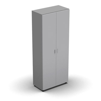 Armoire haute mlamin - 2 portes pleines - 4 tablettes - 80 x 198 cm - portes gris clair - top et faades aluminium