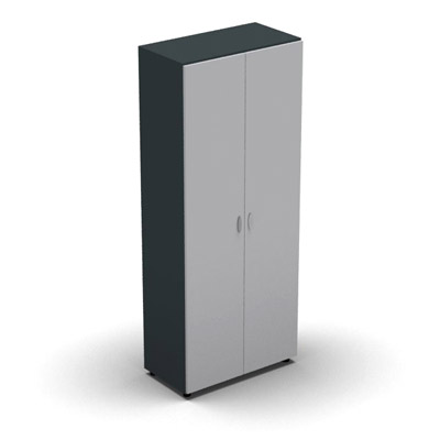 Armoire haute mlamin - 2 portes pleines - 4 tablettes - 80 x 198 cm - portes gris clair - top et faades anthracite