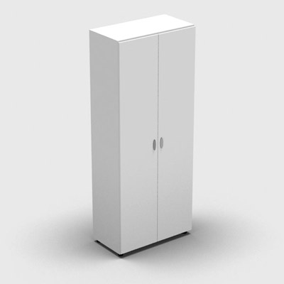 Armoire haute mlamin - 2 portes pleines - 4 tablettes - 80 x 198 cm - portes blanc neige - top et faades blanc neige
