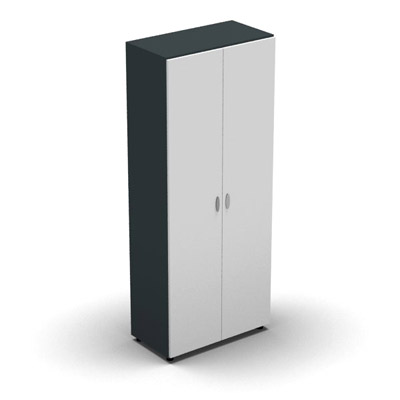 Armoire haute mlamin - 2 portes pleines - 4 tablettes - 80 x 198 cm - portes blanc neige - top et faades anthracite