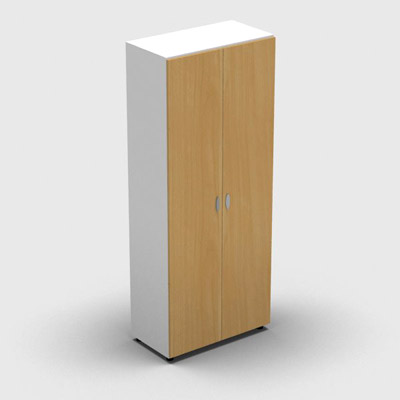 Armoire haute mlamin - 2 portes pleines - 4 tablettes - 80 x 198 cm - portes htre dor - top et faades blanc neige